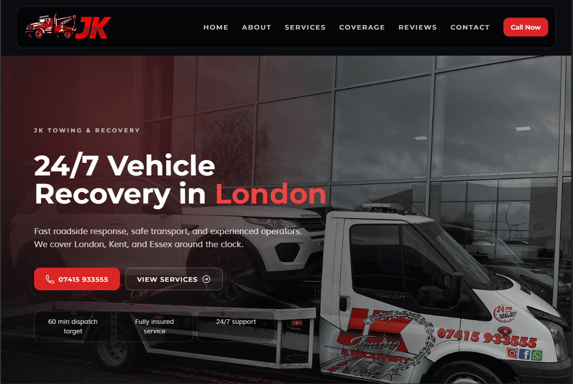 Vehicle Recovery Website preview