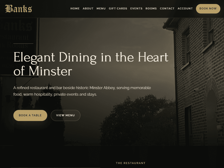 Banks Restaurant Website screenshot
